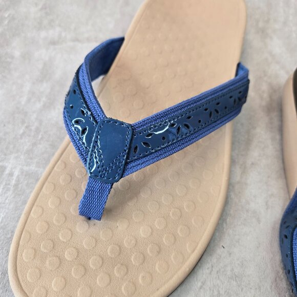 Vionic Casandra Thong Sandals Sz 10 Blue Leather Open Toe Arch Support Flip Flop - Picture 10 of 11